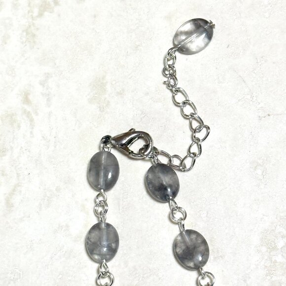 Genuine Grey Tourmalinated Quartz Short Necklace,Gemstone & Paw Print Heart Beat - Picture 11 of 14